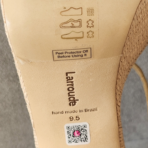 Larroude platform sandals 9.5 cream raffia Dolly Broderie chunky heels new $330 - Picture 16 of 17